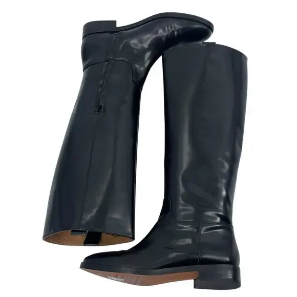 Madewell The Adalai Knee-High Classic Boots Shiny Leather Black Size 8.5 NWOB